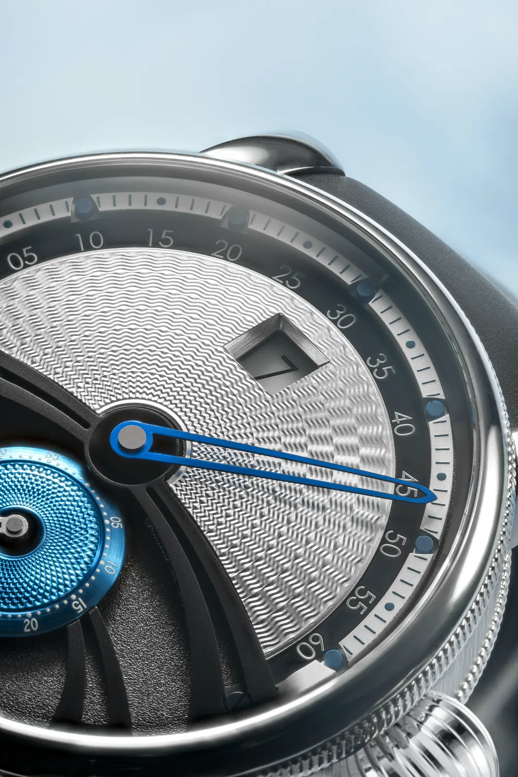 Chronoswiss Delphis Glacier 42mm titanium watch with hand-guillochéd silver galvanic upper dial