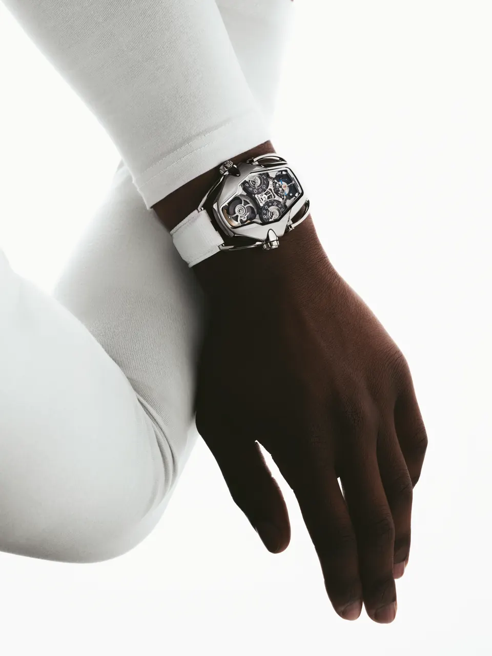 MB&F HM12 The Guardian wristwatch face shield complication in blue edition