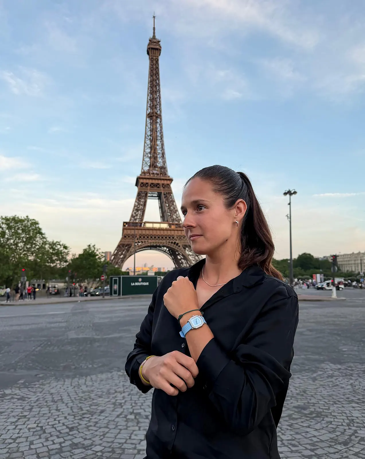 Daria Kasatkina wearing Gerald Charles Mini Maestro Ice Blue at Roland Garros 2026