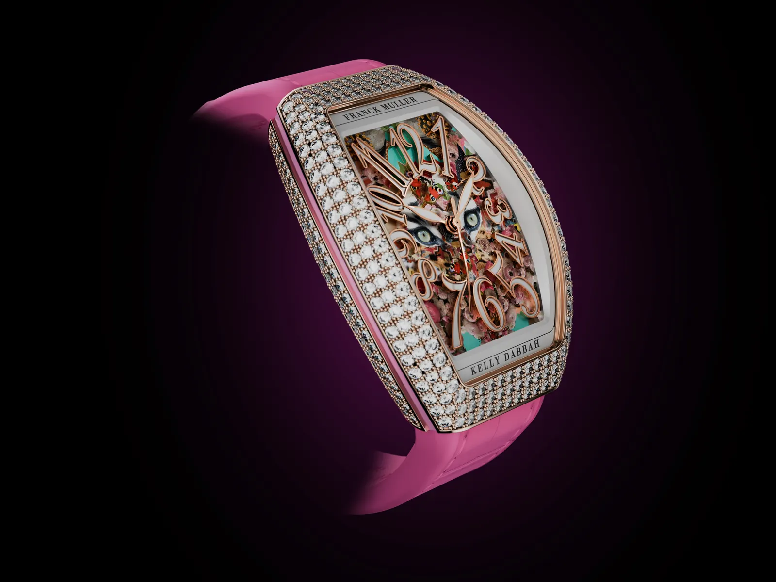 Franck Muller Vanguard Kelly Dabbah Electric Feel dial with horse motifs and electric blue numerals