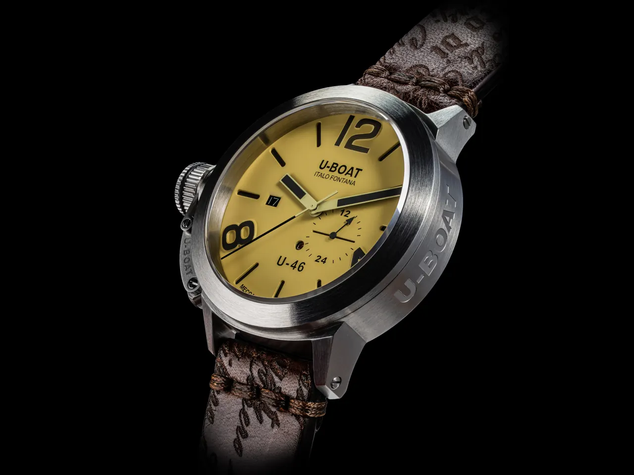 U-BOAT Classico U-46 black dial stainless steel 46mm automatic watch front view