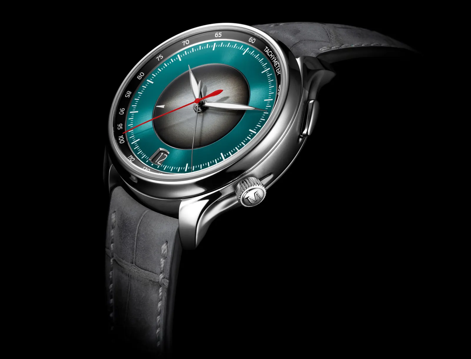 H. Moser & Cie. Endeavour Flyback Chronograph Dual Time Date turquoise fumé dial front view