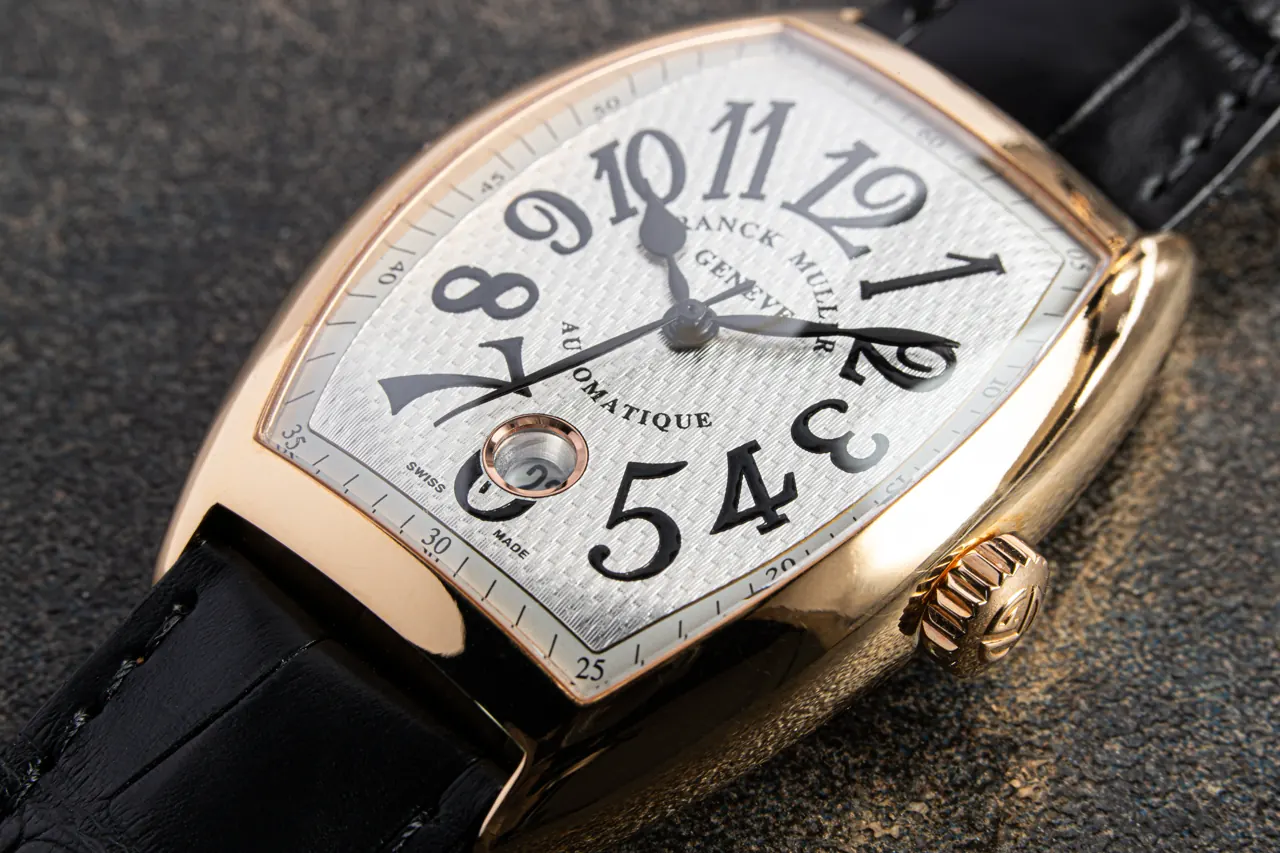 Franck Muller Cintrée Curvex Damier chequerboard dial in 18k white gold, front view