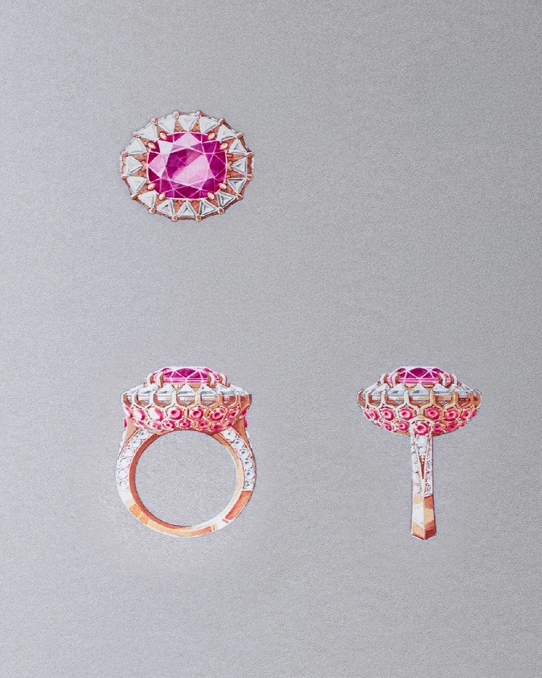 Close-up of the 9.97-carat pink sapphire in the Van Cleef & Arpels Parfum de rose High Jewellery ring
