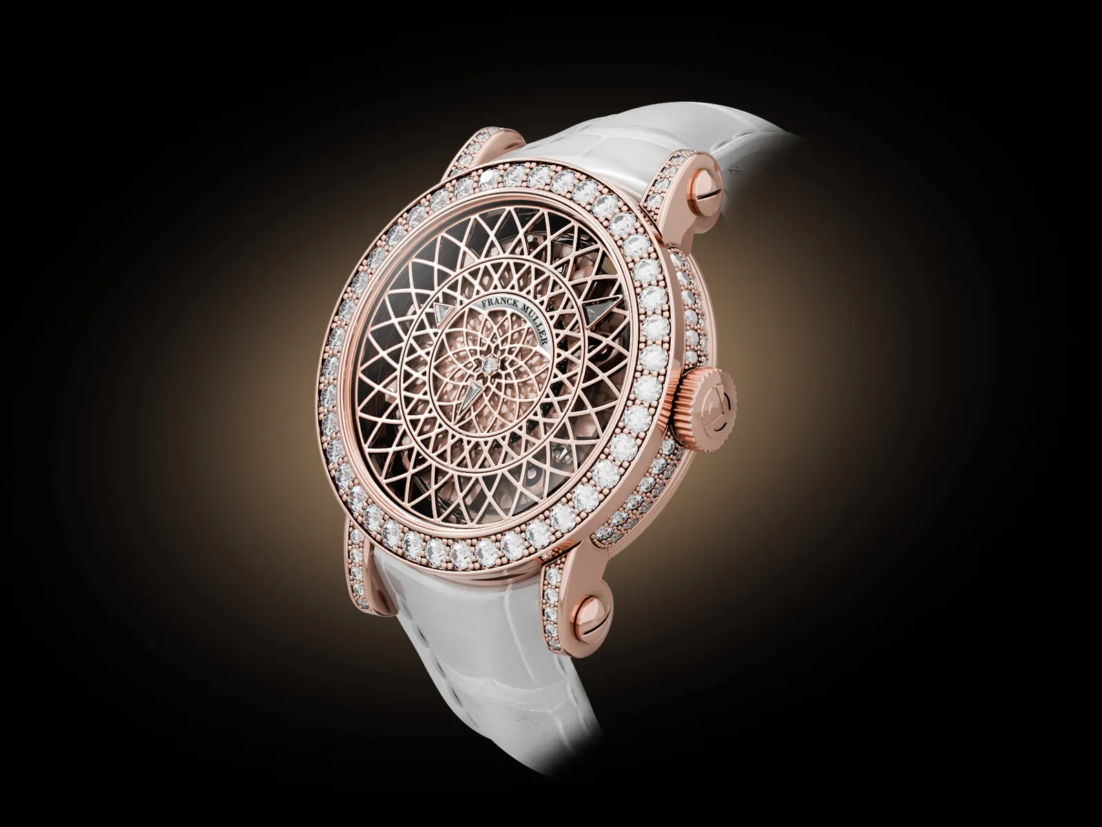 Franck Muller Round Triple Mystery Skeleton open-heart movement showing skeletonised rose gold central plate