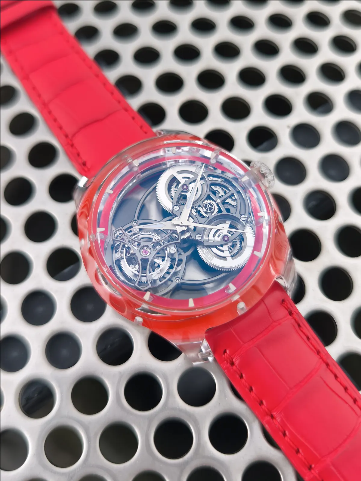 ArtyA Purity Tourbillon Sport Edition skeleton movement showing hand-bevelled bridges and engraved barrels