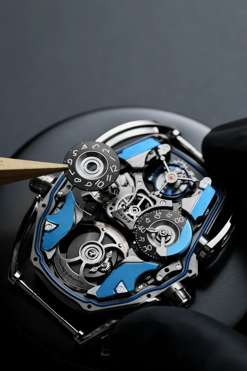 MB&F HM12 flying tourbillon exposed through sapphire crystal skull