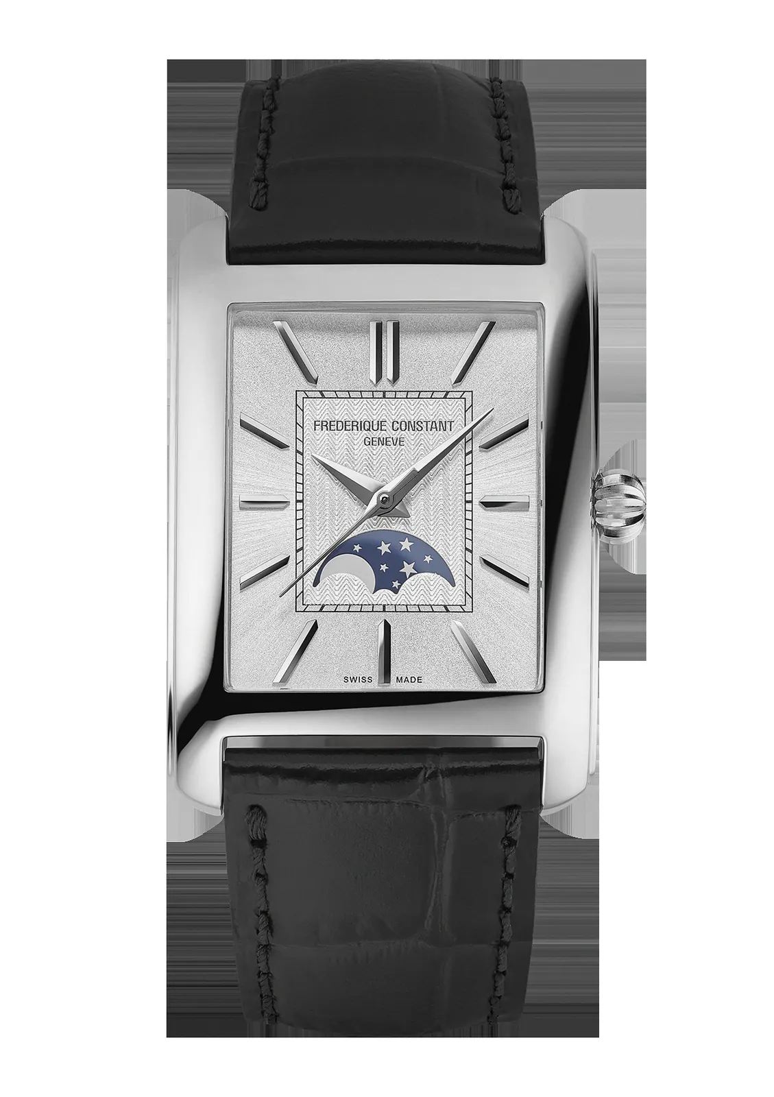 Frédérique Constant Classics Carrée Moonphase Automatic sapphire caseback revealing FC-333 automatic calibre