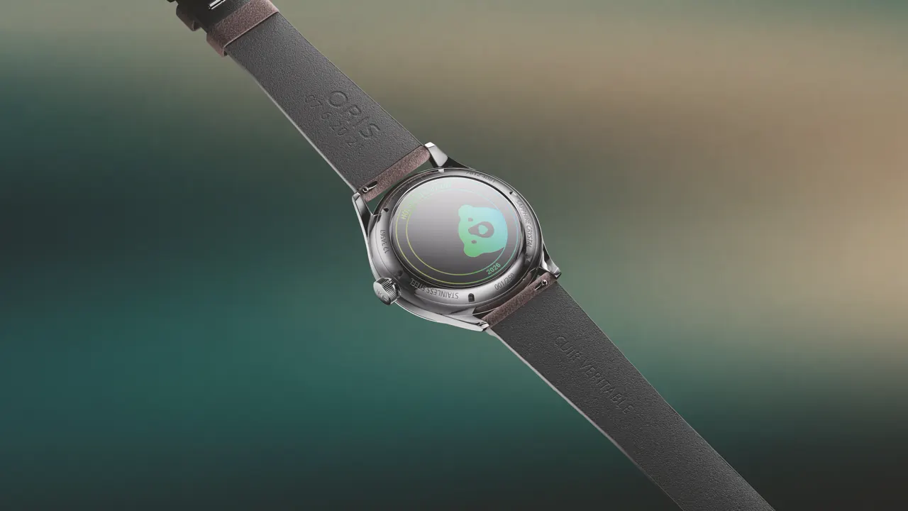 Oris Hölstein Edition 2026 full watch on grey suede leather strap with butterfly clasp