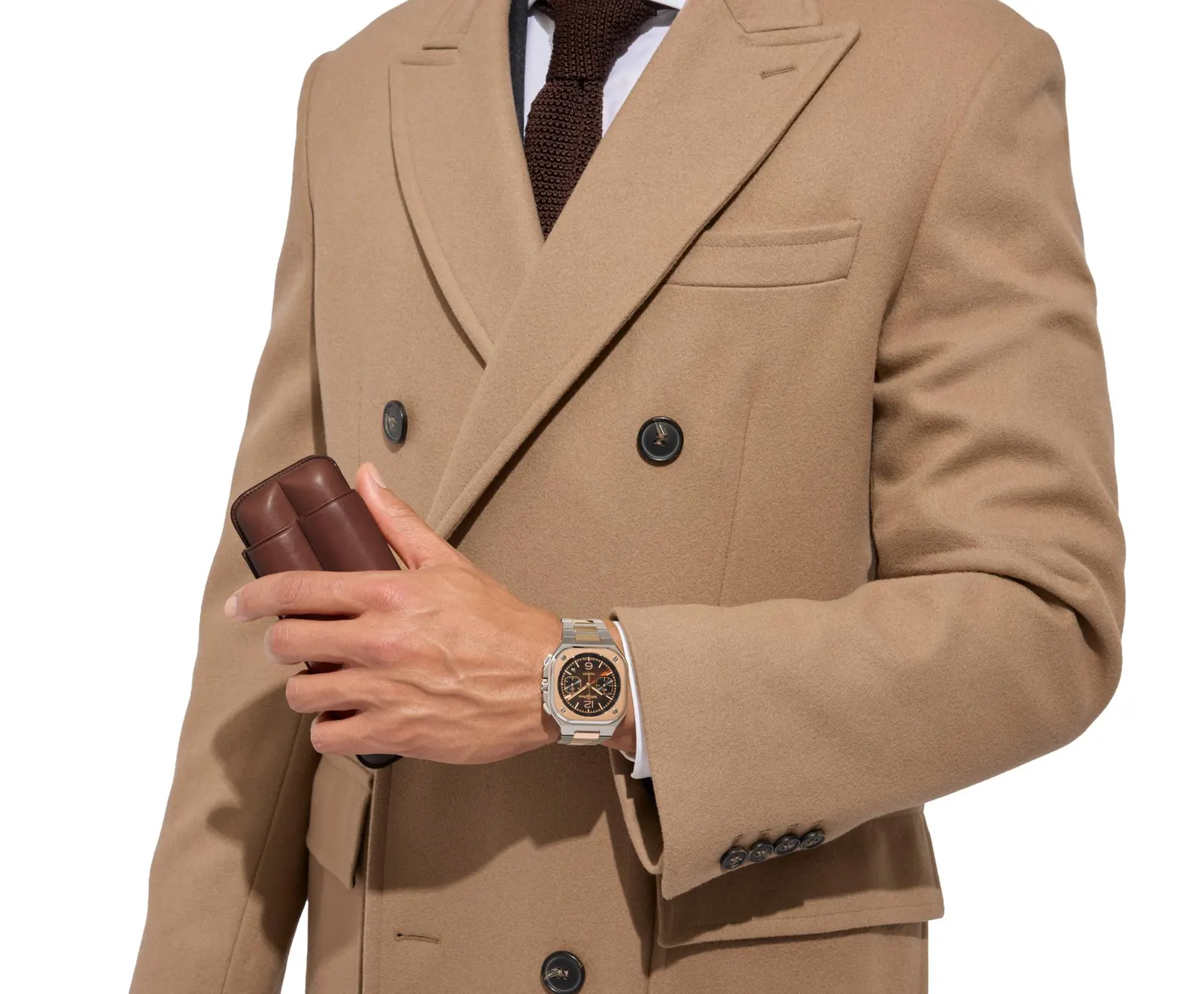Bell & Ross BR-05 Chrono S.T. Dupont brown alligator-style leather strap detail