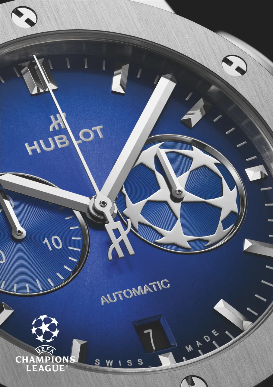 Hublot Classic Fusion UEFA Champions League starball strap motif detail