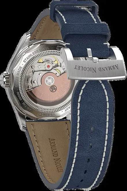 Armand Nicolet M02 HS2 see-through screwed caseback revealing AN1560 calibre