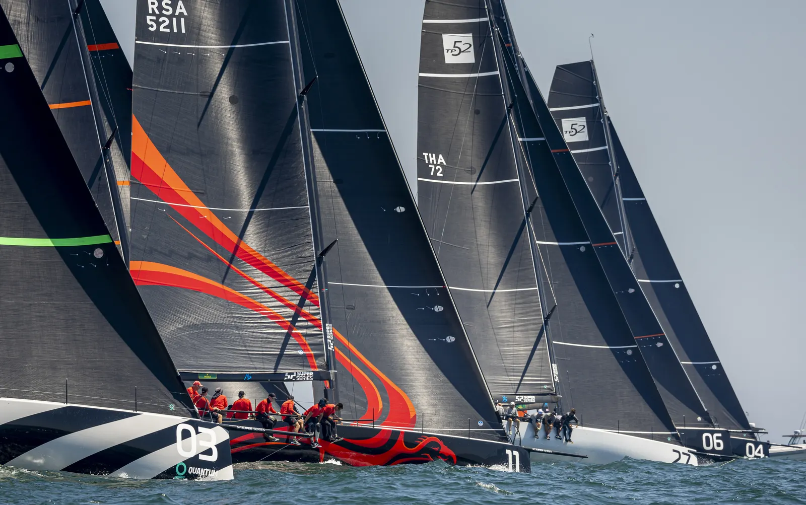 Grand prix sailing crew in action during the 52 SUPER SERIES Rolex event