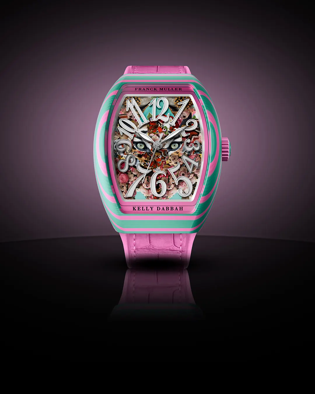 Franck Muller Vanguard Kelly Dabbah Electric Feel stainless steel case with blue inserts side view