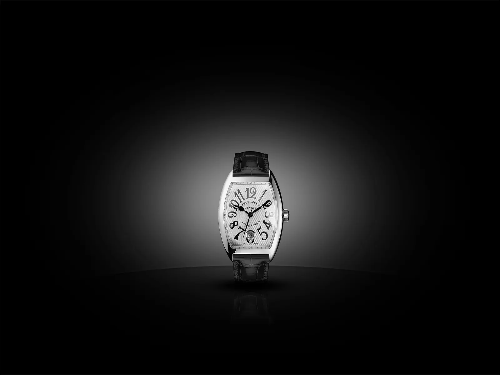 Franck Muller Cintrée Curvex Damier dial detail with translucent silver lacquer and date aperture