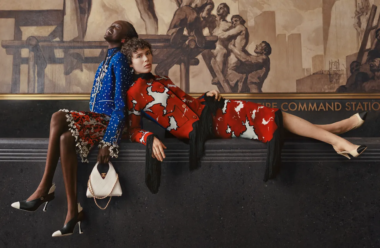 CHANEL Métiers d'Art 2026 — models Julia Nobis and Anok Yai in cinematic campaign by Rahim Fortune