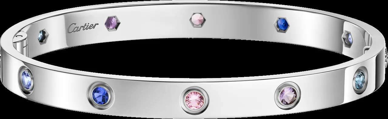 Cartier LOVE bracelet colour capsule six models flat lay overview