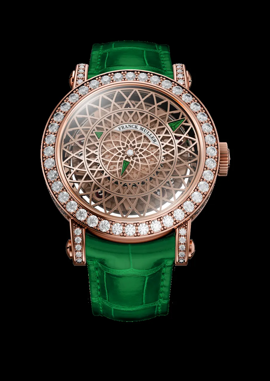 Franck Muller Round Triple Mystery Skeleton rose gold wrist shot showcasing 36mm round case