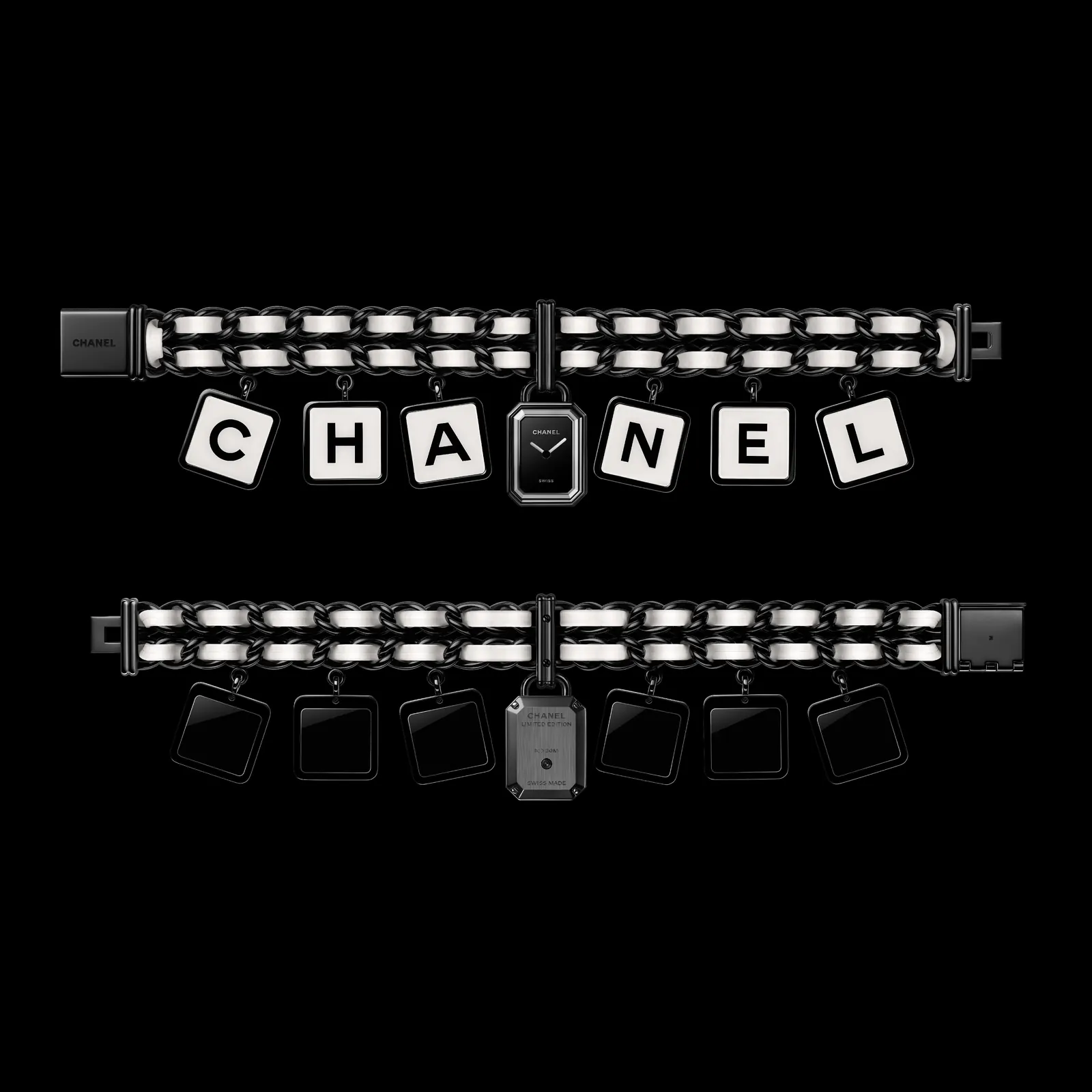 CHANEL Première Coco Game limited edition full view with letter charms and chain bracelet