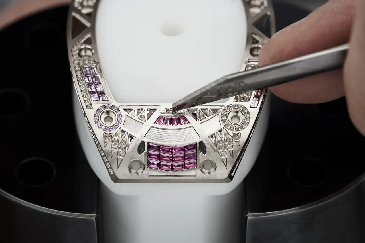 Richard Mille RM HJ-02 blue chromatic timepiece with Paraíba tourmalines and sapphire composition