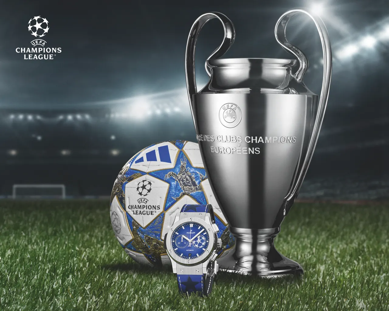 Hublot Classic Fusion UEFA Champions League wooden presentation case with trophy replica