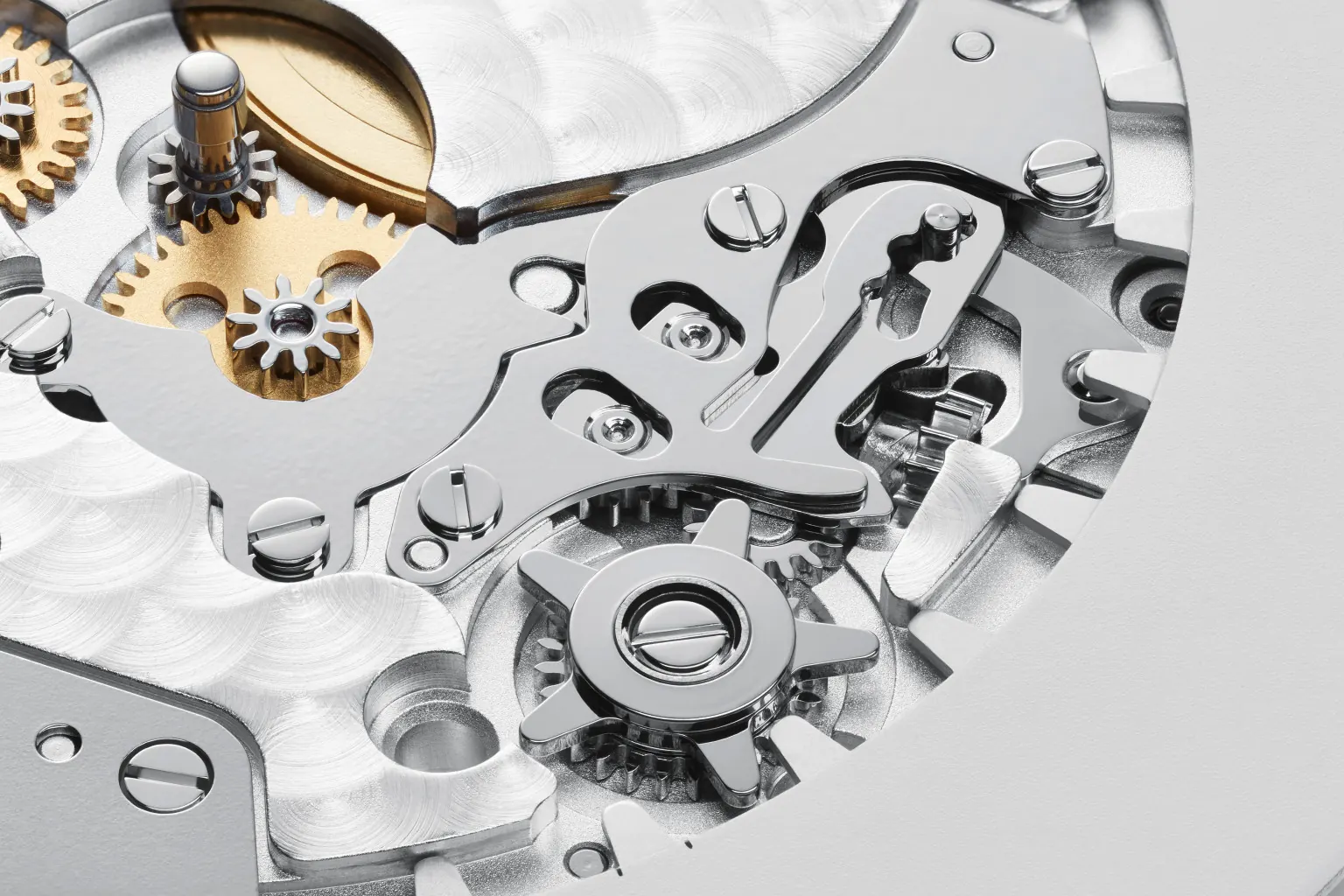 Skeletonised rotor with gold-plated engraving of the DUW 6101 caliber