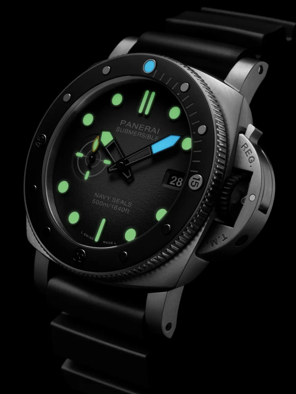 Panerai PAM01738 case back engraved with the licensed Navy SEALs insignia