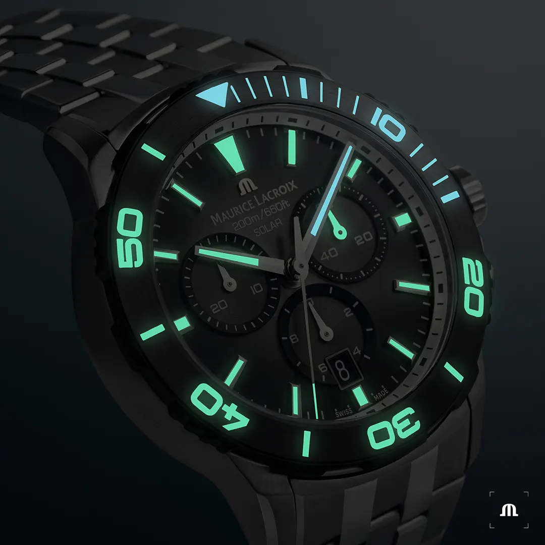 Maurice Lacroix Pontos S Solar on five-row stainless steel brushed and polished bracelet