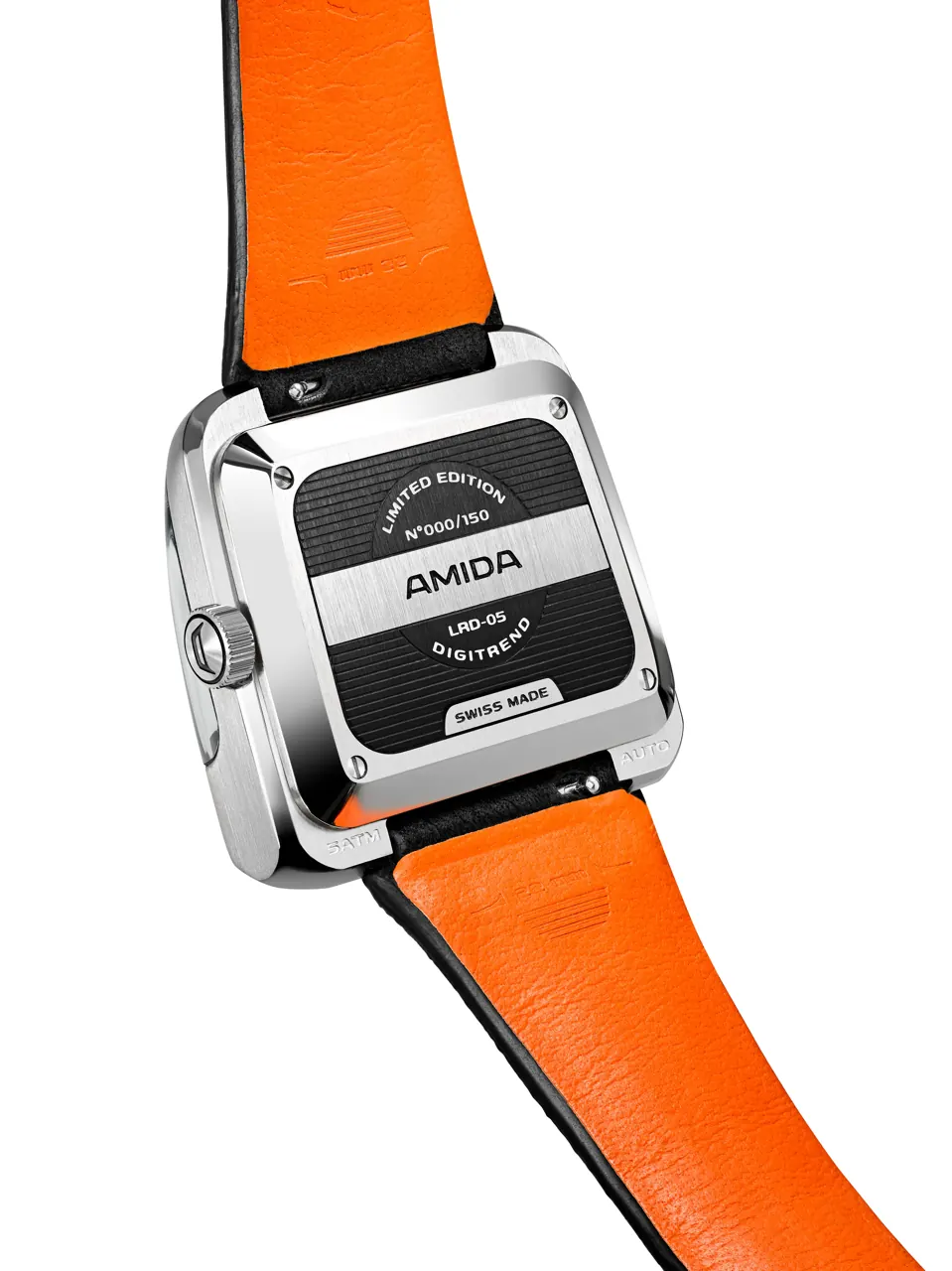 AMIDA Digitrend OSII Black on Alcantara strap with orange calfskin lining