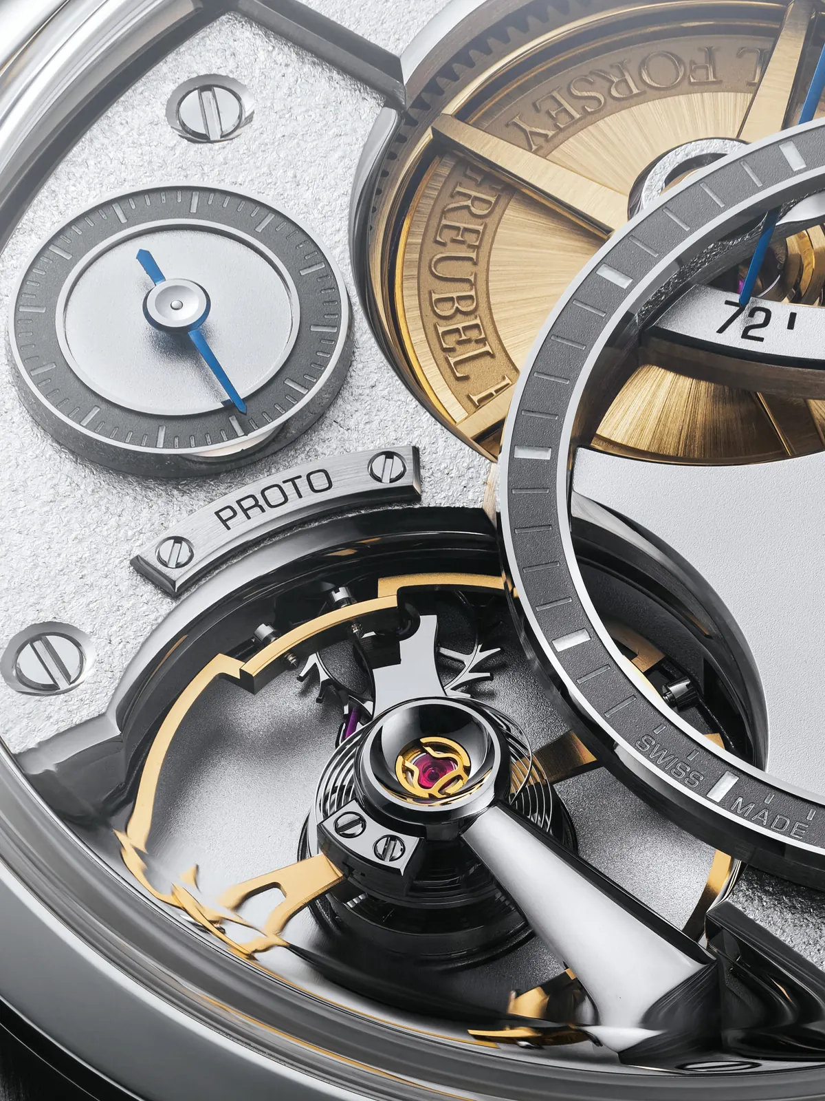 Caseback of Greubel Forsey Balancier QM revealing hand-polished winding system with bevelled gear teeth