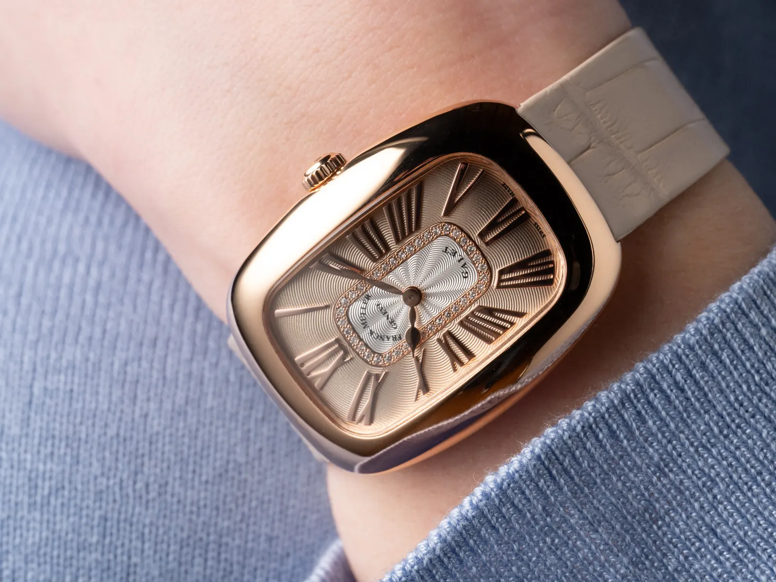 Franck Muller Galet Pastel brilliant-cut diamond case detail