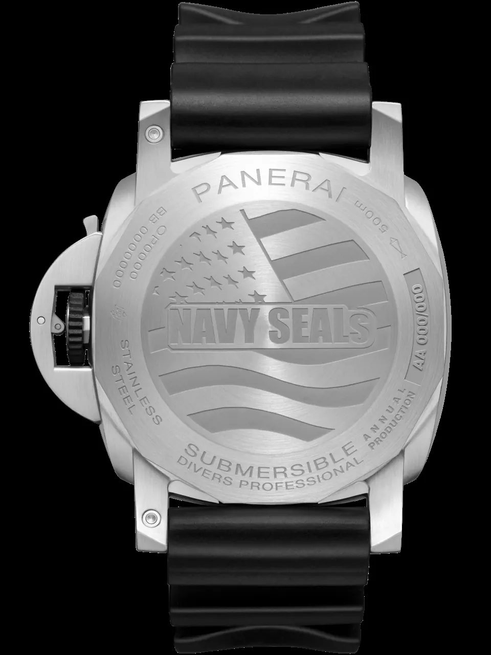Panerai Submersible Navy SEALs PAM01738 full view with grey canvas strap option