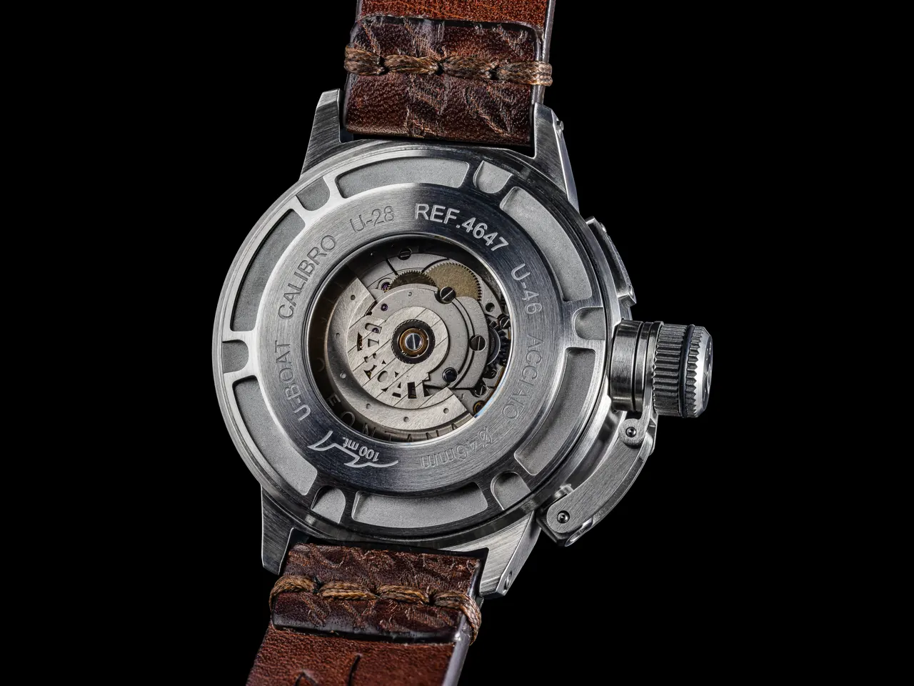 U-BOAT Classico U-46 Tuscan calfskin strap laser-worked naturally aged dark brown