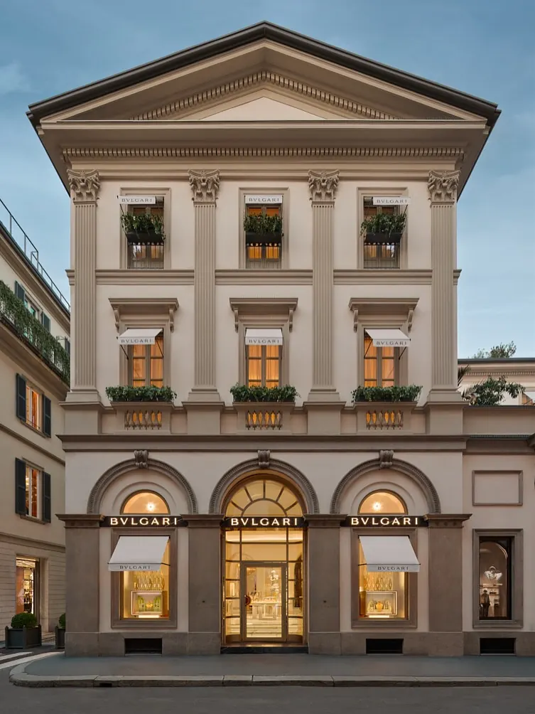 Davide Pizzigoni archival illustration style recreated as life-sized theatrical environment in Bvlgari boutique
