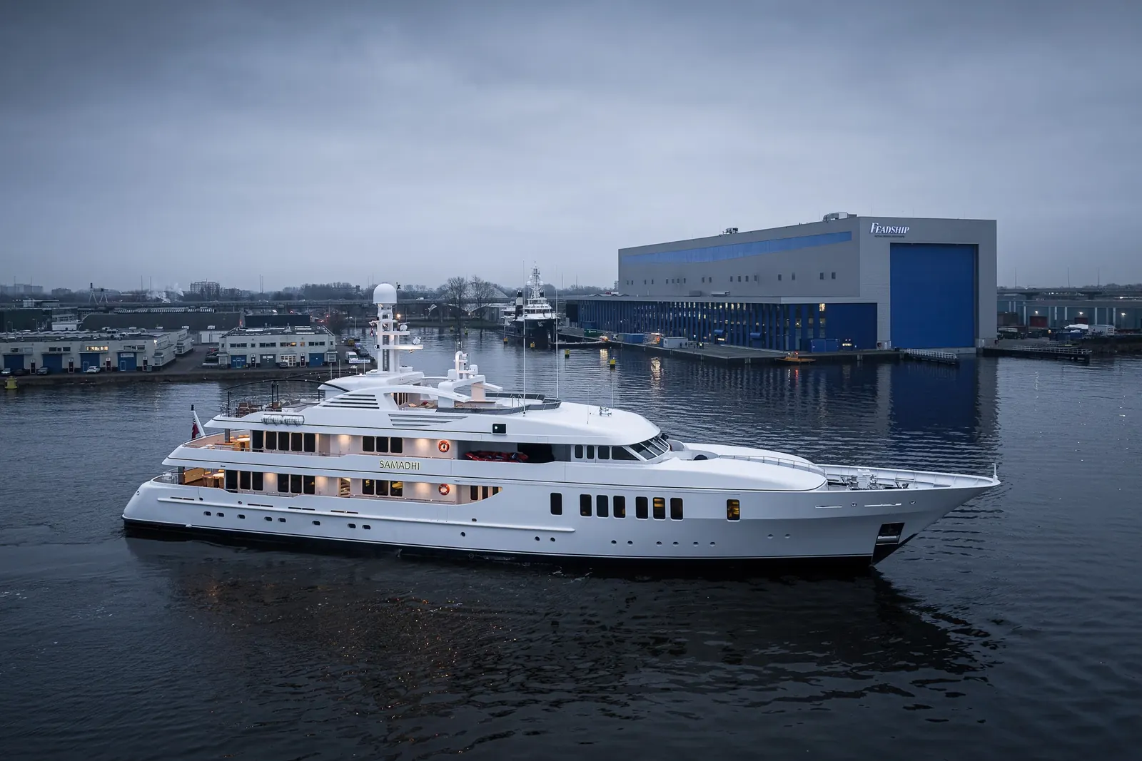 Feadship Aquarius 92-metre superyacht at the refit yard in 2026