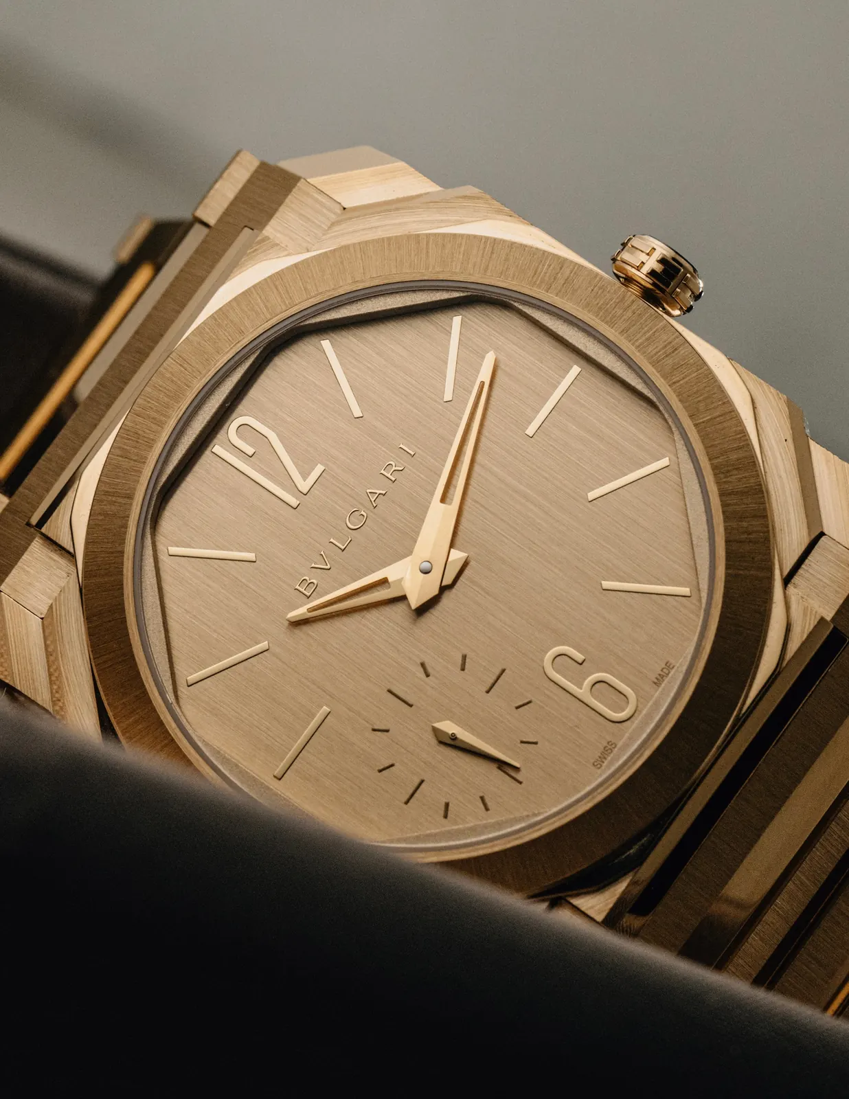 Bulgari Octo Finissimo 37 sandblasted titanium with BVF 100 calibre visible through sapphire caseback