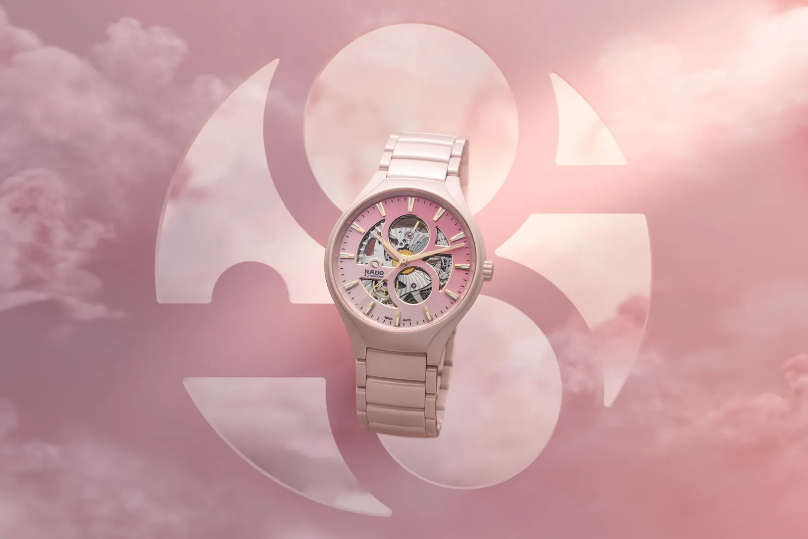 Rado True Round Open Heart Limited Edition pale rose high-tech ceramic dial under natural light