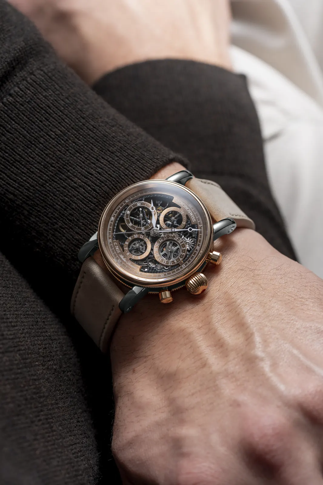 Chronoswiss Opus Dakar Sundown two-tone steel and 18ct red gold case, front view