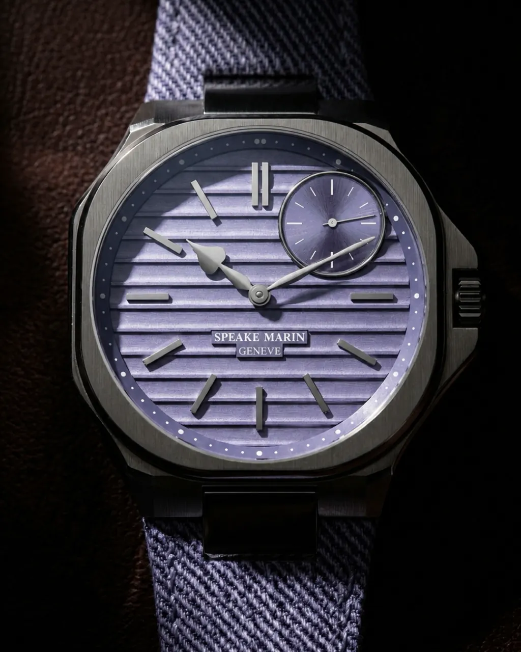 Speake Marin Ripples Portobello lavender dial full front view 40.3mm stainless steel