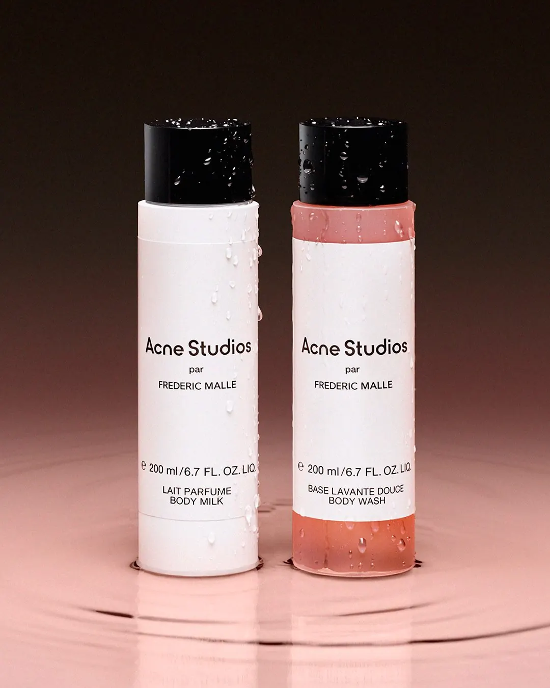 Acne Studios par Frédéric Malle Body Wash and Body Milk in Blossom Pink packaging, campaign by Carlijn Jacobs
