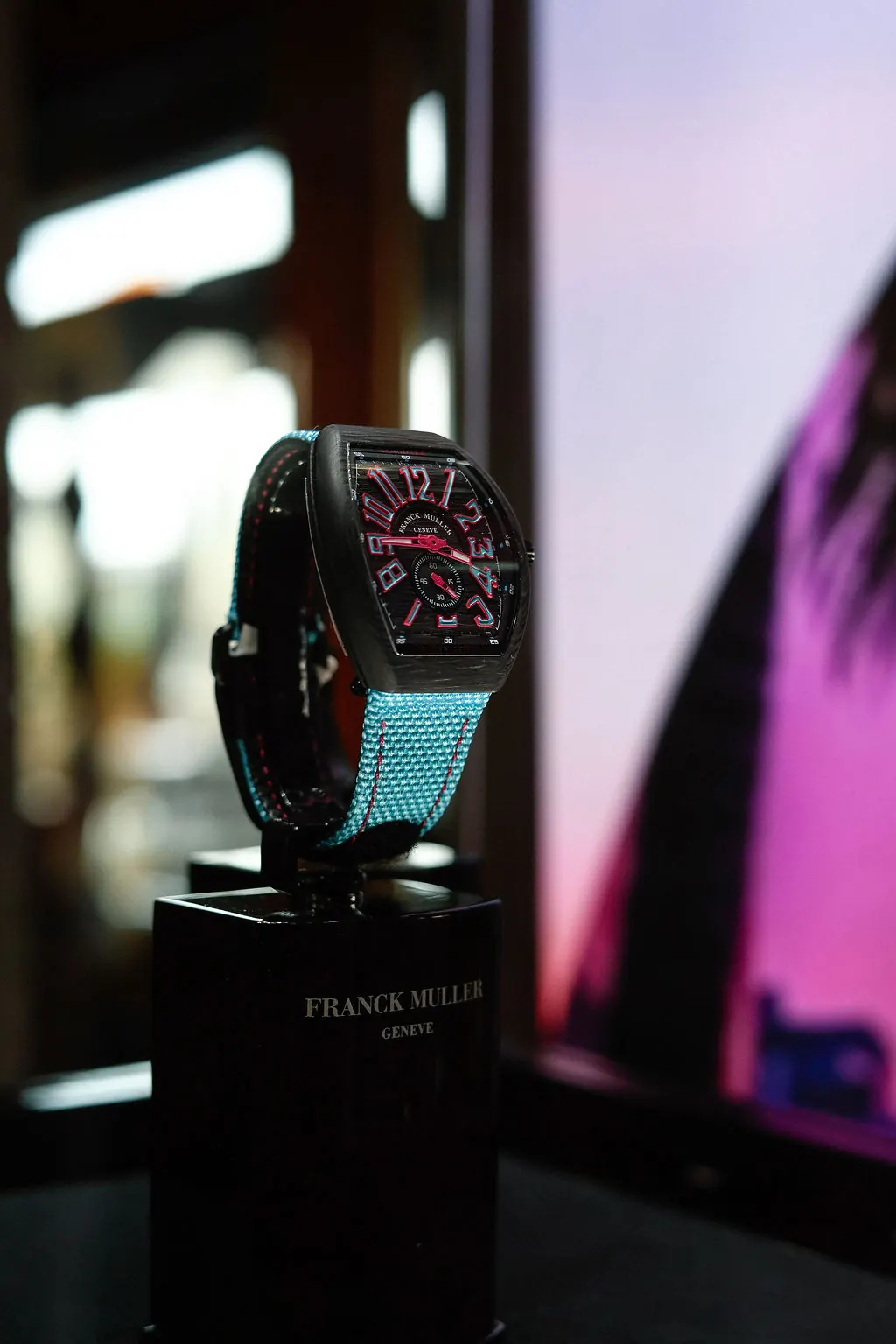Franck Muller Vanguard Ocean Drive sky blue strap variant showing dial colour harmony