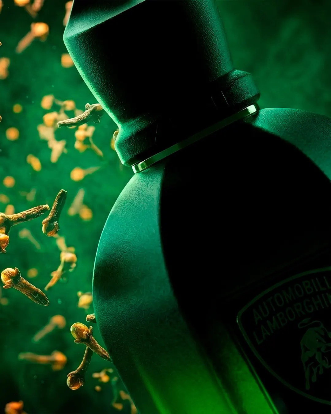 Xerjoff Perseveranza Eau de Parfum bottle in Lamborghini signature green over matte black, with Lamborghini shield plaque