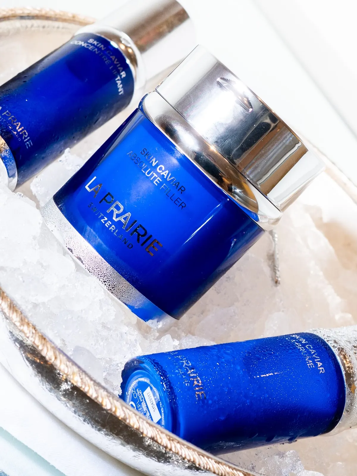 La Prairie Skin Caviar products arranged at The Dorchester Spa treatment room, Mayfair London