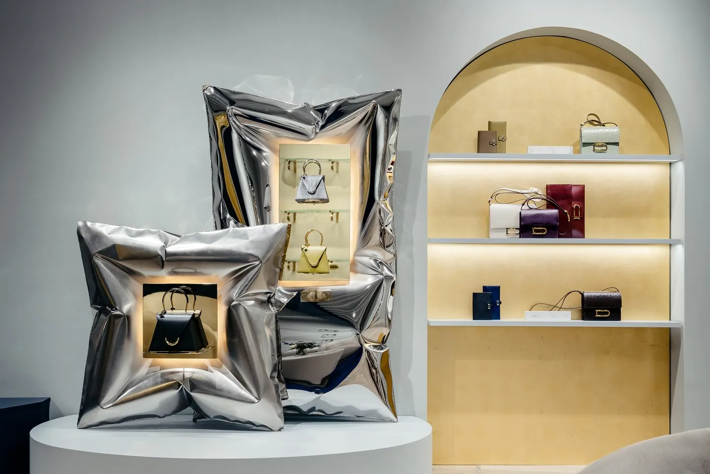 Ben Storms In Hale marble and metal sculpture installed inside Delvaux Antwerp temporary boutique