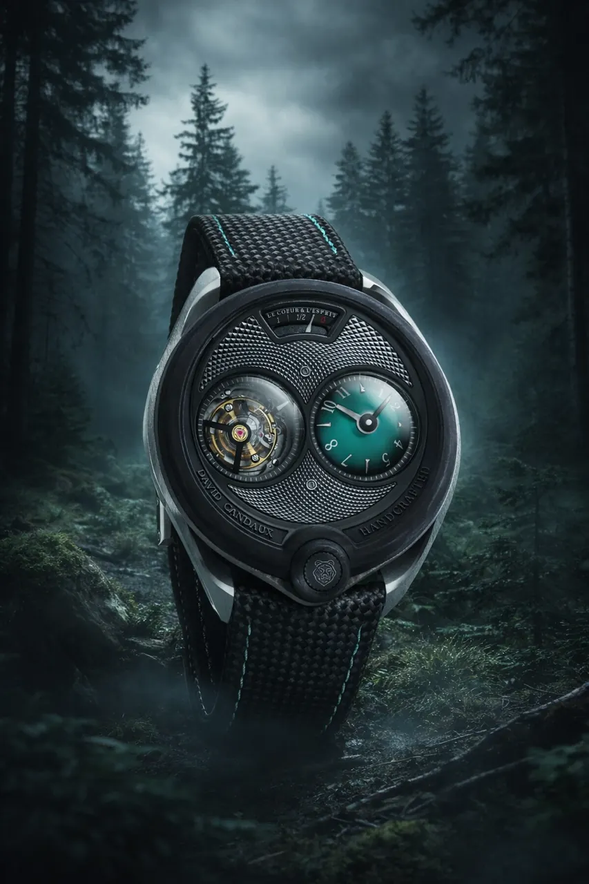 David Candaux DC6 Night Forest with smoky topaz green dial and UD carbon case
