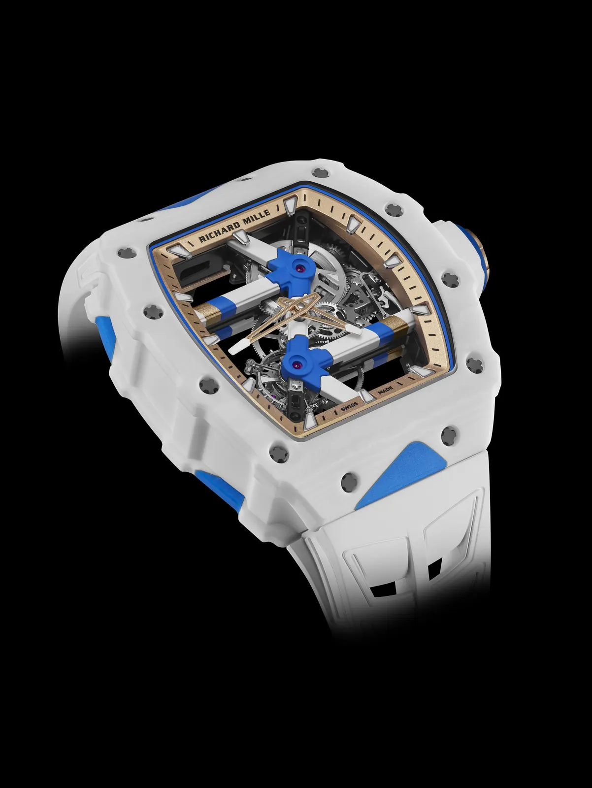 Richard Mille RM 64-01 Tourbillon Colnago case in White Quartz TPT with Azure Blue bezel