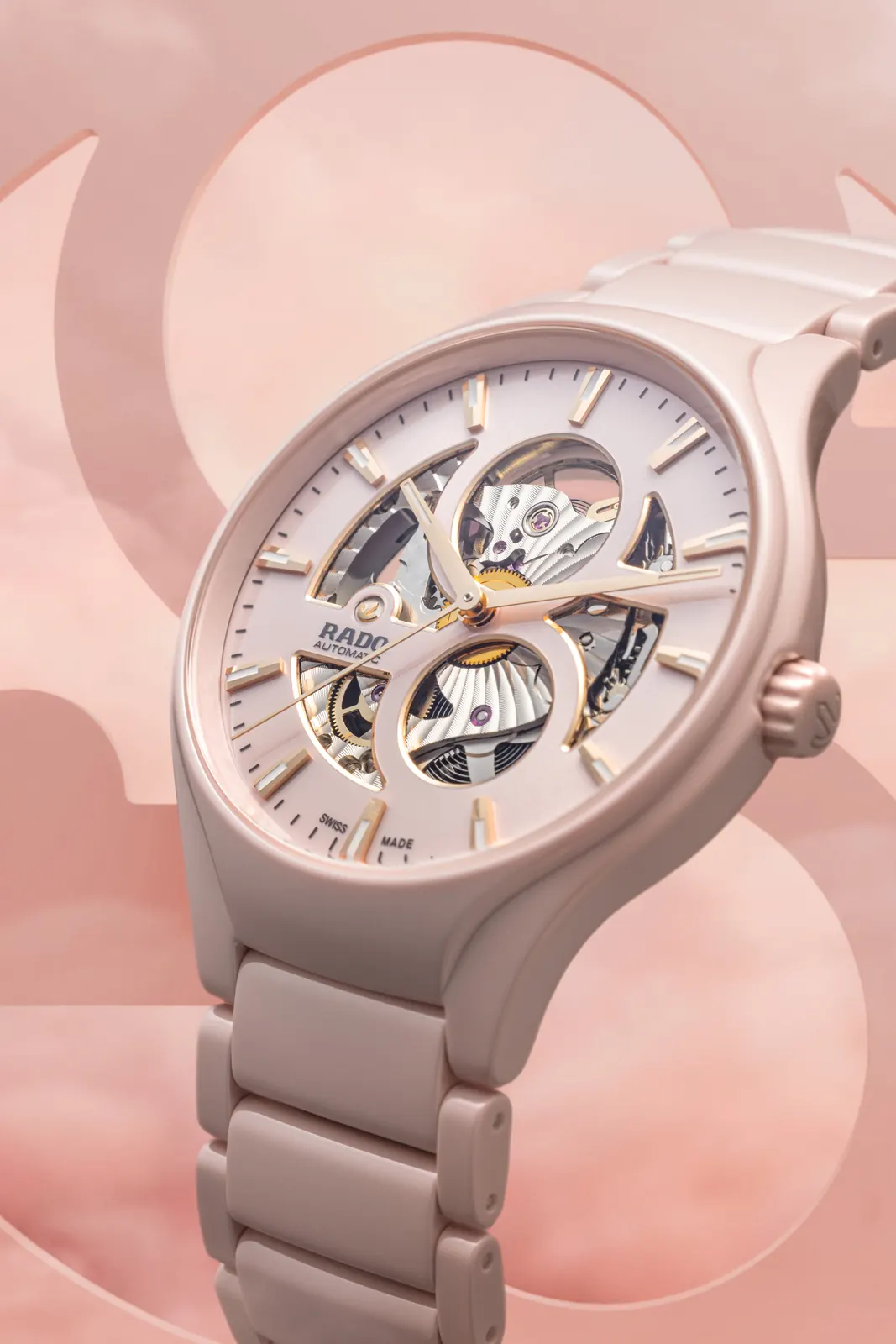 Rado True Round Open Heart photochromic dial shifted to magenta under UV light