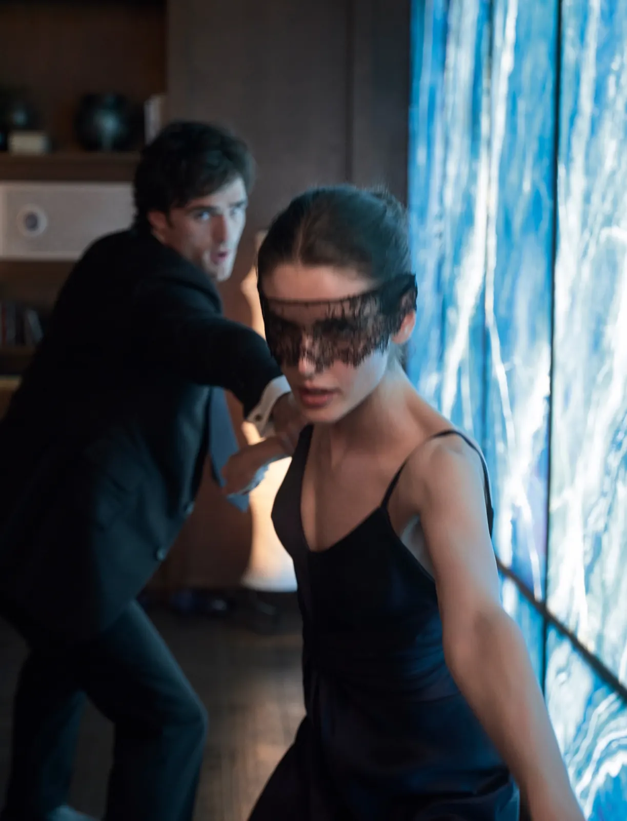 Bleu de Chanel L'Exclusif extrait bottle on set during The Chase film production