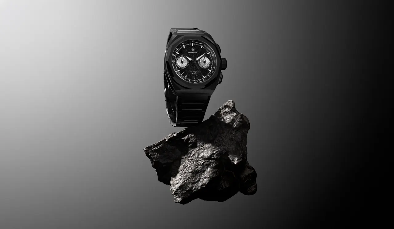 Bremont Supernova Hawking real meteorite sub-dials at 3 and 9 o'clock close-up