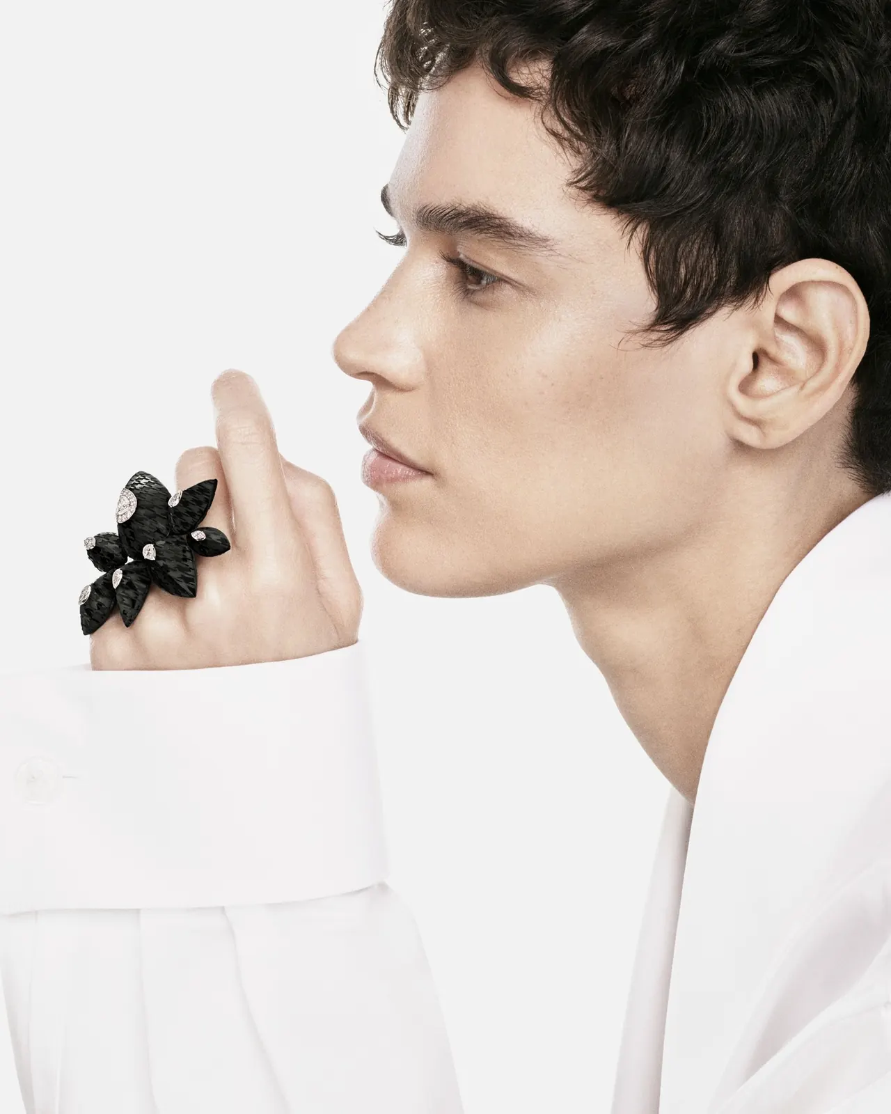 Boucheron Human Being – Rain set with diamonds suspended in plant-based resin inside rock crystal beads